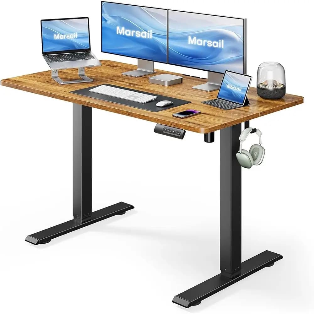 Scrivania Elettrica Regolabile in Altezza – 122x61 cm, Scrivania per Computer da Casa/Ufficio con 4 Preimpostazioni di Memoria, Gancio e Organizzatore per Cavi