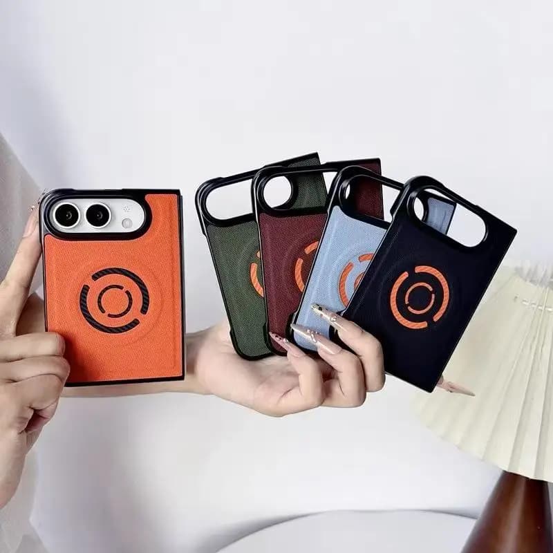New Fabric Leather Magnetic Phone Case For iPhone Duo 18 Fold Anti Drop Non Slip Full Camera Protection For Magsafe Back Cover