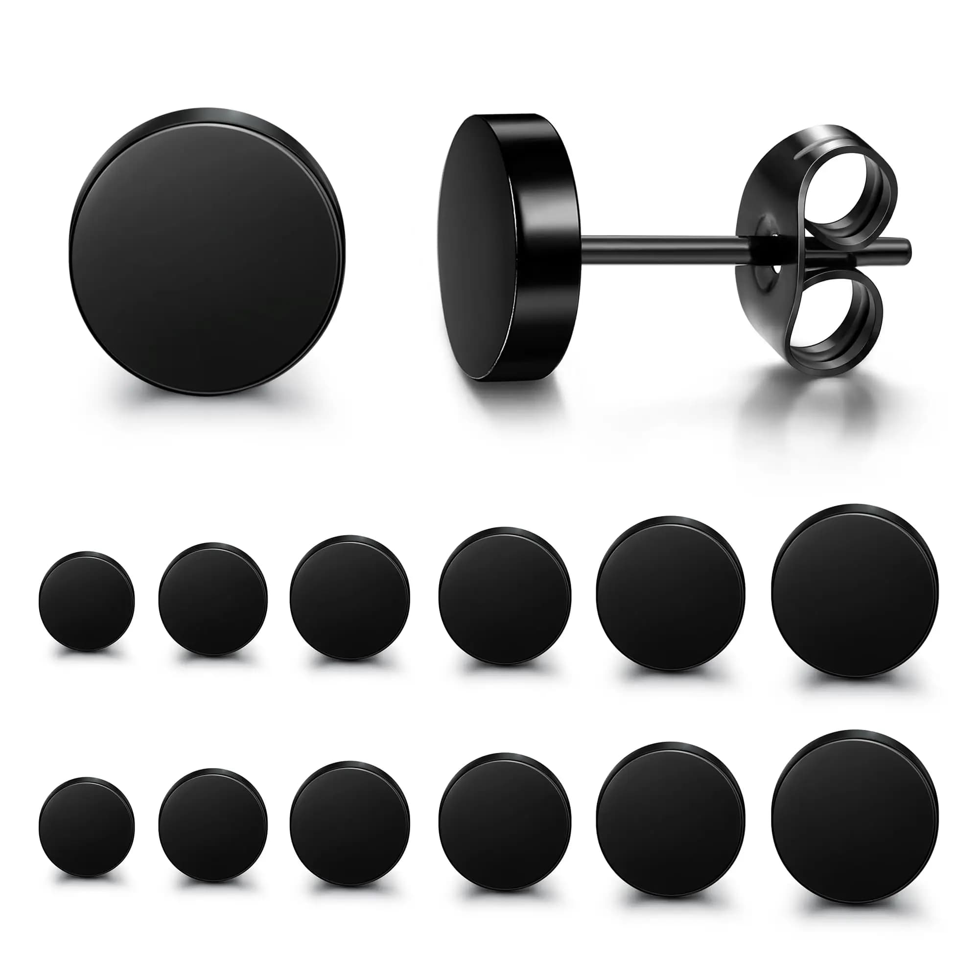 Orecchini a bottone neri per uomo donna Acciaio inossidabile da uomo Orecchini a bottone quadrati rotondi ipoallergenici CZ Set 6 paia 3mm-8mm