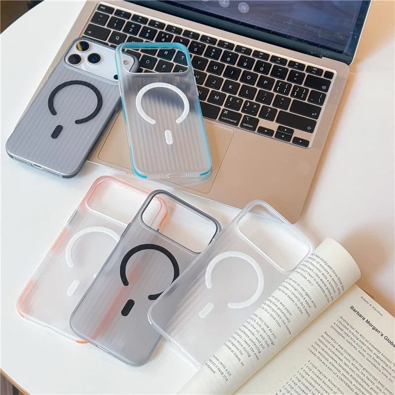 Strisce traslucide opache minimaliste per custodia per telefono Magsafe per IPhone 17 Pro Max 16 15 Cover per ricarica wireless