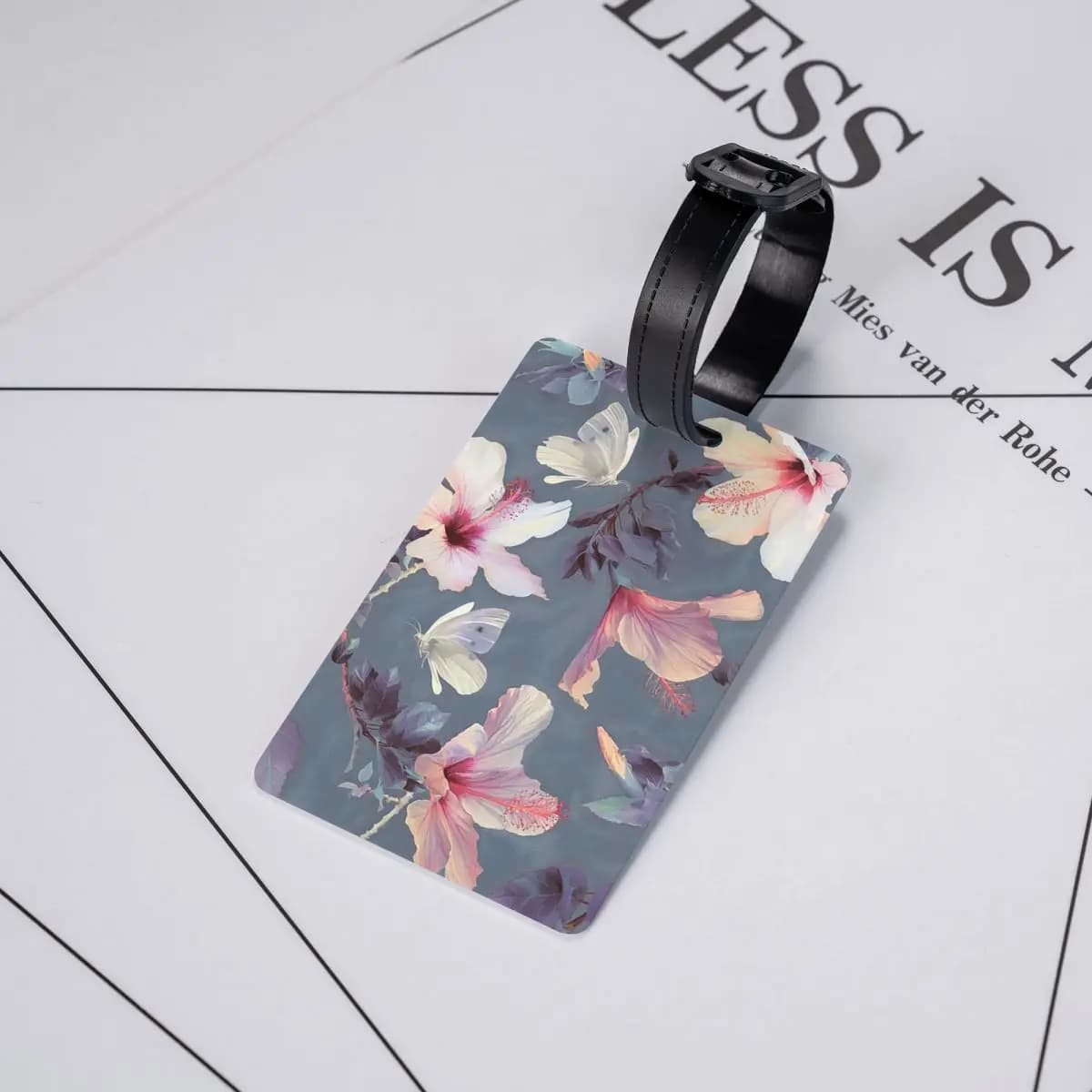 Farfalle e fiori di ibisco - Etichette per bagagli con motivo dipinto, etichette per bagagli da viaggio, etichette per imbarco, porta etichette con nome e identificativo
