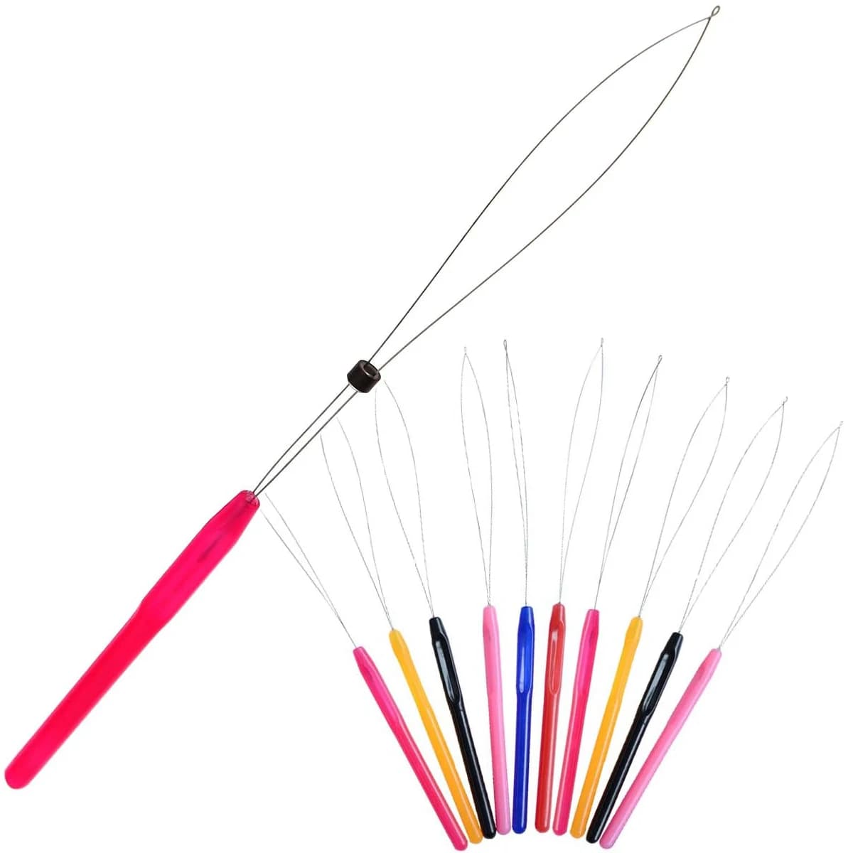 1 pz colore casuale estensioni dei capelli loop ago tirando gancio strumento ago infila loop strumento per perline microlink in silicone