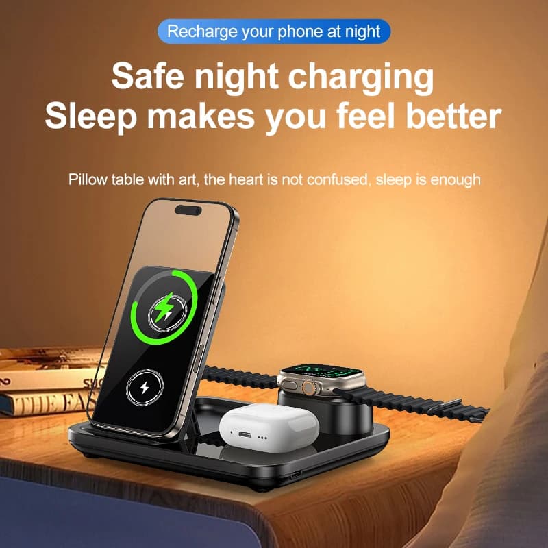 Domars Design pieghevole multifunzionale da scrivania magnetico 3 in1 supporto per caricabatterie wireless portatile da viaggio portatile per cuffie del telefono