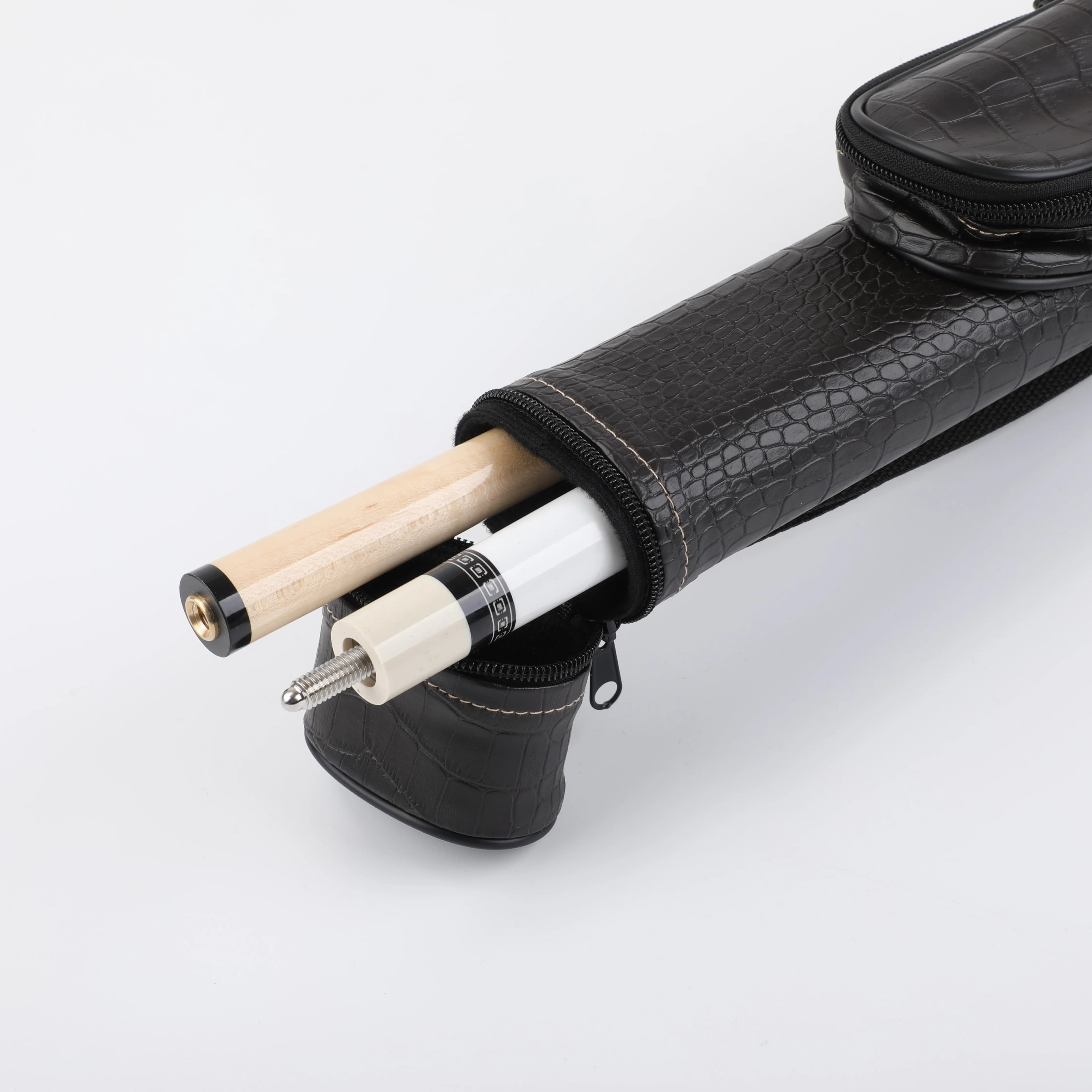 Crocodile Pattern Pool Cue Case - Portable Billiard Stick Bag with Adjustable Strap & Accessory Storage
