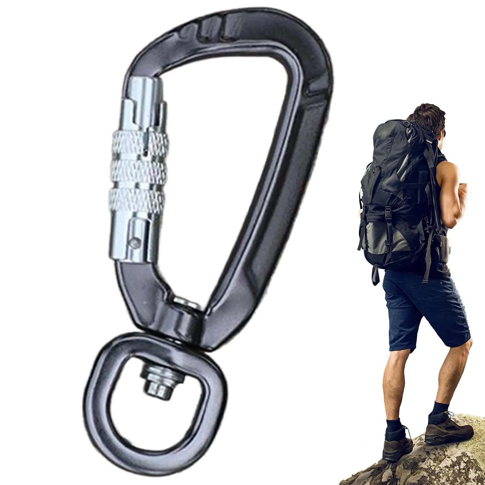 Moschettone per fissare animali domestici Imbracatura per corda per cani Clip fissa Design con serratura automatica Accessori da campeggio in lega di alluminio Portachiavi con moschettone