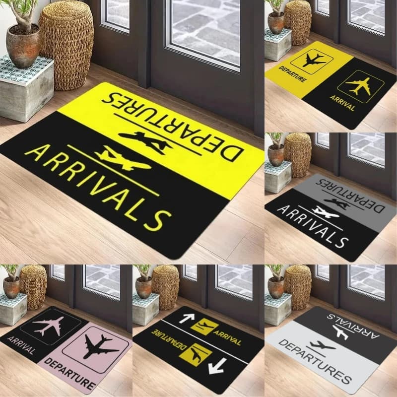 Tappeto a Tema Aviazione - Cartello Aeroportuale, Icona Aereo, Partenza Arrivo, Traffico Aereo, Regalo per Pilota, Decorazione Casa