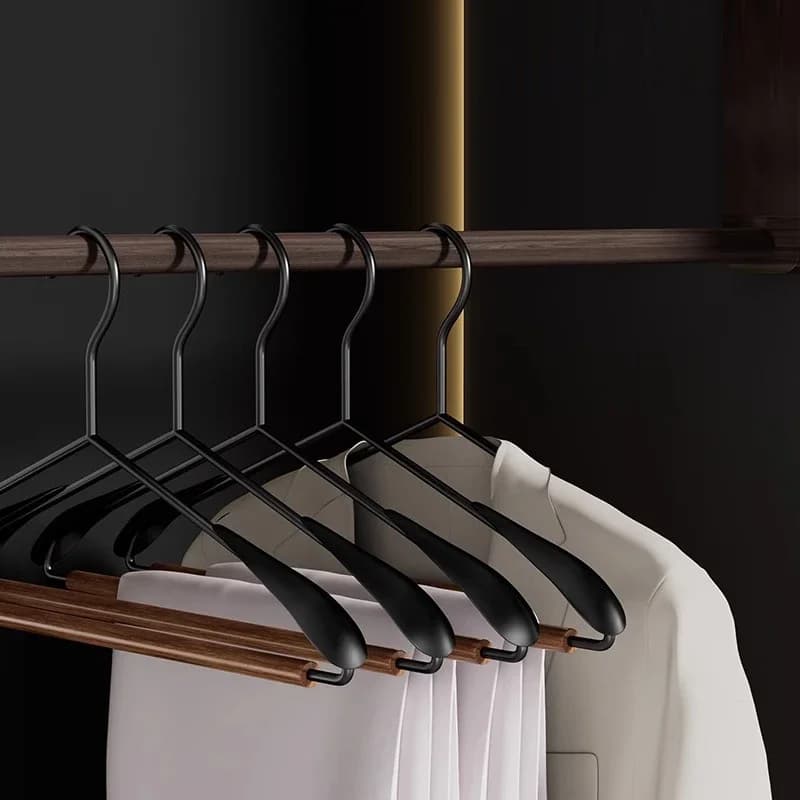 5pcs Metal Dip Plastic Wood Clothes Hanger Pants Clip Wide Shoulder Adult Non-slip Drying Rack Wardrobe Storage Space Saving