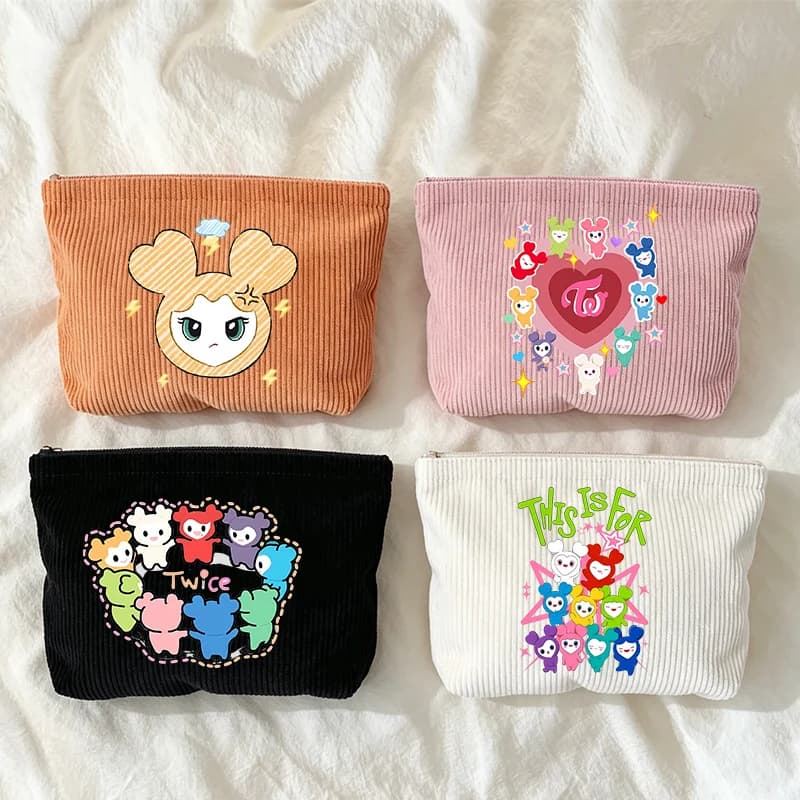 Kpop TWICE Woman Corduroy Makeup Bag Female Cute Toiletry Bags Kawaii Travel Portable Zipper Storage Wash Bag Birthday Gift NEW