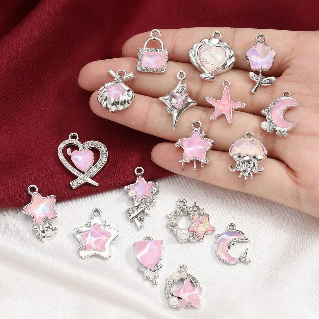 10 ciondoli smaltati a forma di cuore viola e rosa, stile gotico Y2K, per la creazione di gioielli fai da te, accessori per collane.