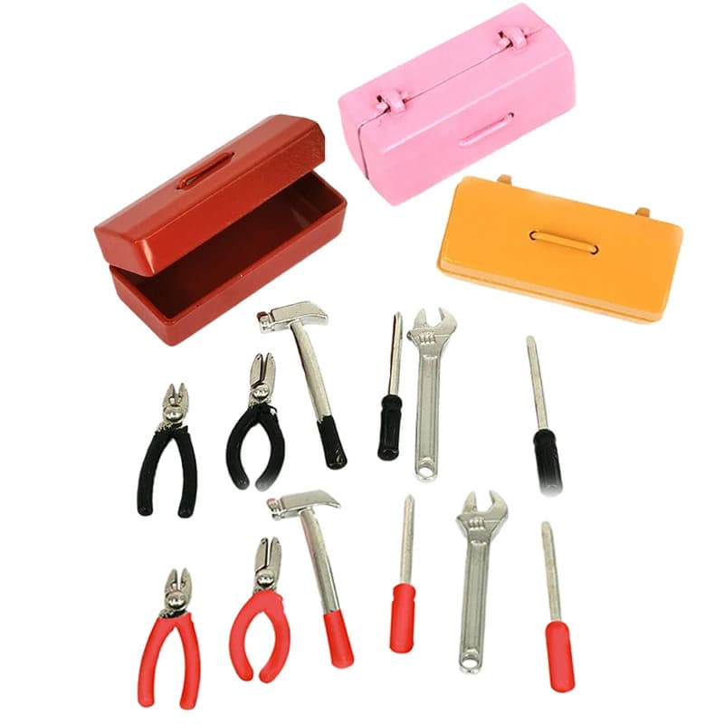 1Set cassetta degli attrezzi in miniatura per casa delle bambole 0.16cassetta degli attrezzi + 6 strumenti 】set di strumenti fatti a mano accessori per mobili modello decorazione per la casa delle bambole giocattoli regalo