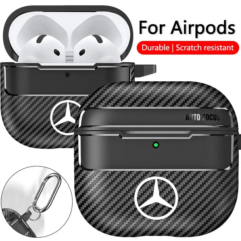 Car Soft Earphone Case For Apple AirPods 4 Airpod Pro 1 2 3 4th With keyring Earphone Protective Case Sticker For Mercedes Benz