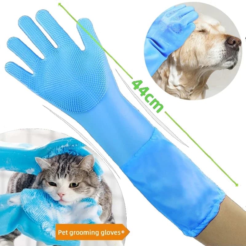 Guanti per la pulizia della toelettatura dell'animale domestico guanto da bagno per cani e gatti Shampoo indiretto Scrubber in Gel guanto in Silicone morbido pulito protezione della pelle delle mani
