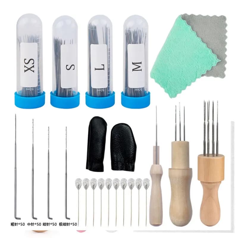 Kit per infeltrimento in lana con aghi per infeltrimento, forbici da cucito, strumenti colorati per infeltrimento ad ago, protezioni per le dita, set fai da te per infeltrimento