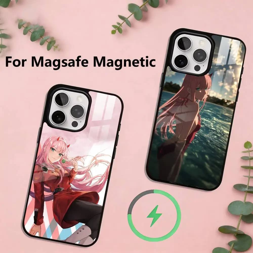 Cover per telefono D-DARLING in the FRANXX per iPhone 17, 16, 15, 14, 13, 12, 11 Plus, Pro magnetica con ricarica wireless MagSafe
