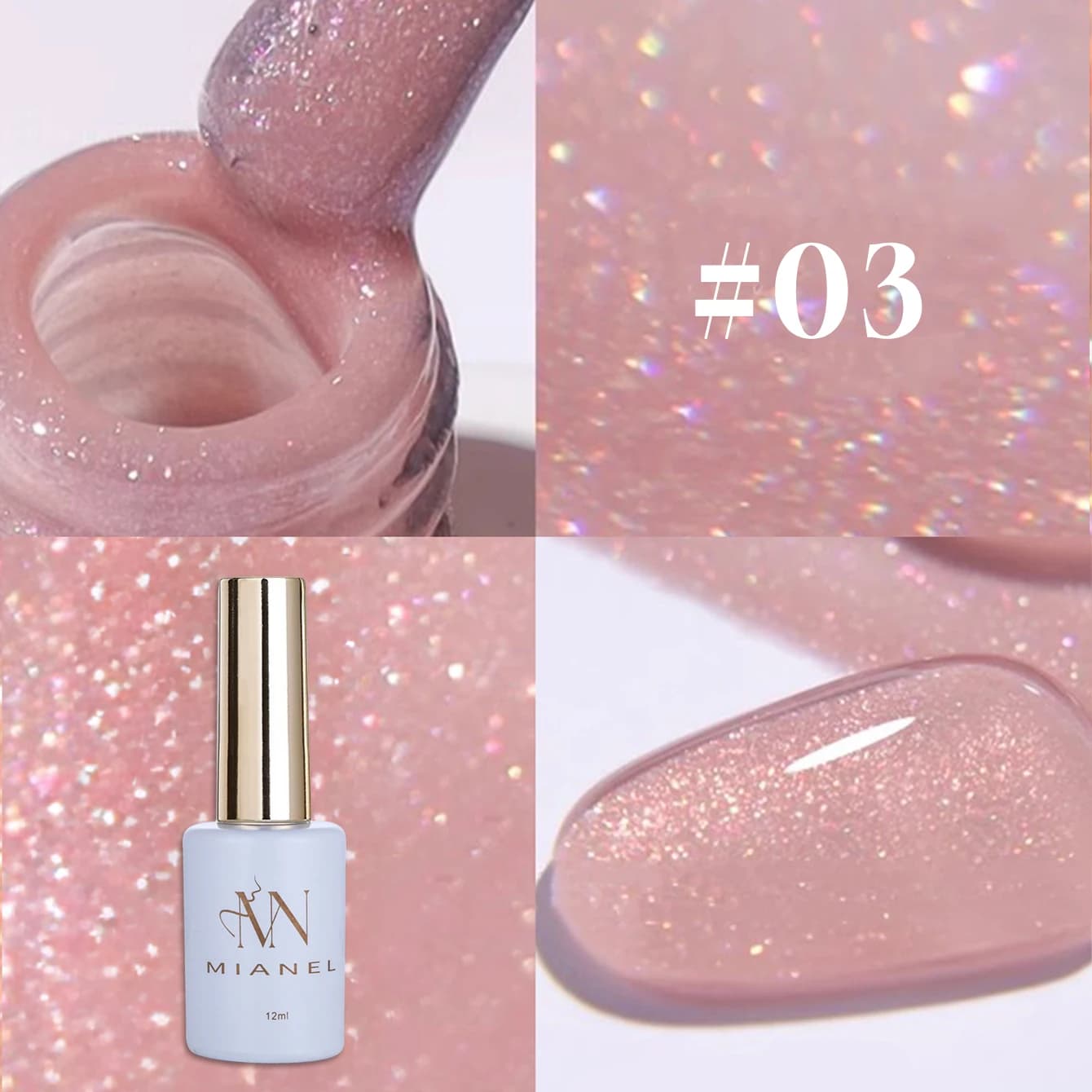 MIANEL 12ML 1PCS Smalto Gel Glitterato Effetto Flash 3 Colori Bianco Rosa Principessa Sbiancante per Unghie UV