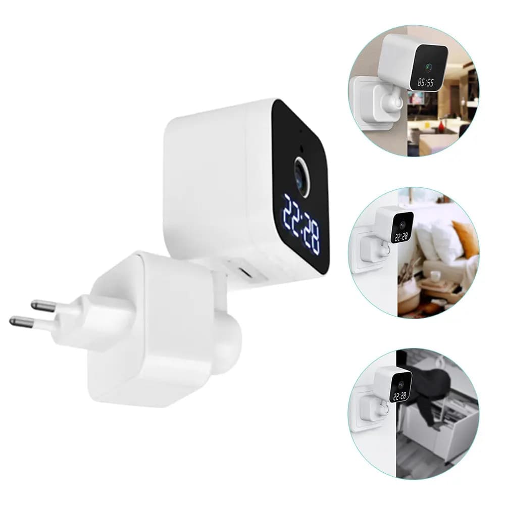 HD wireless security camera with clock and hour display, plug-in for home monitoring, office, mall, high definition night vision