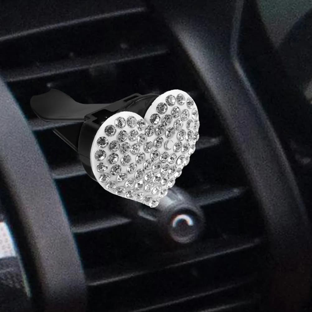 4 Pezzi Clip Deodorante per Auto a Forma di Cuore con Strass, Clip per Bocchette di Ventilazione in PVC e Lega di Alluminio, Accessori Diffusore per Auto
