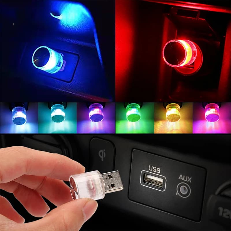 Mini USB Luce ambientale per auto Flash colorato LED Lampada per atmosfera portatile Flash per feste Illuminazione decorativa per interni auto Plug Play
