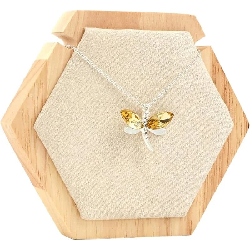 Espositore per collana singola in legno esagonale da 1 pz stand espositore per collana con ciondolo da tavolo con velluto di seta di mais e ganci in ferro