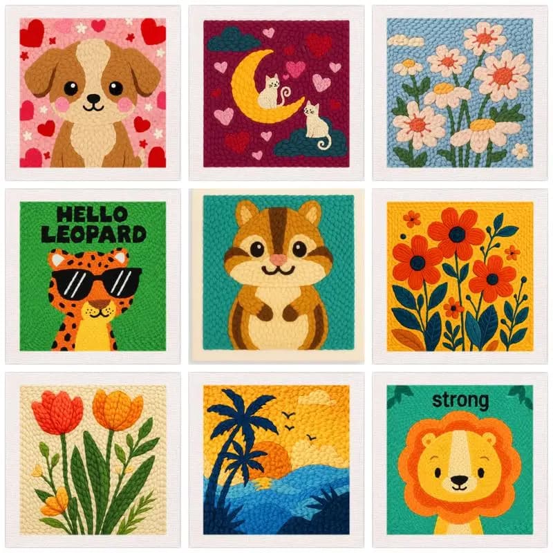 Punch Needle Kit with Frame for Beginners Floral Easy Art Work Decor Craft Tufted Rug Pads with Adhesive Felt Yarns Embroidery