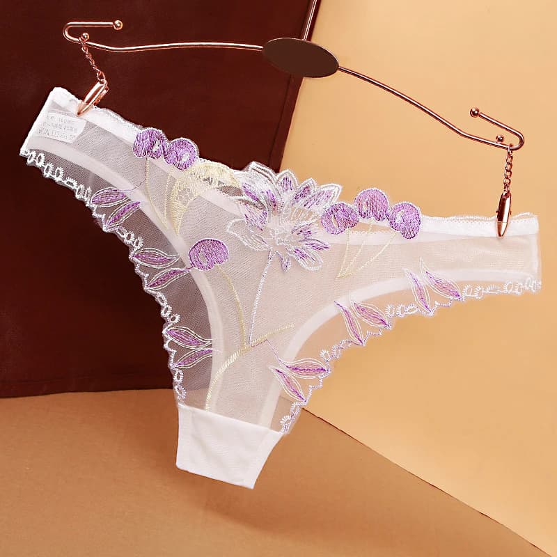 Mutandine da donna in rete di pizzo biancheria intima ricamata floreale trasparente senza cuciture perizoma traspirante intimo trasparente