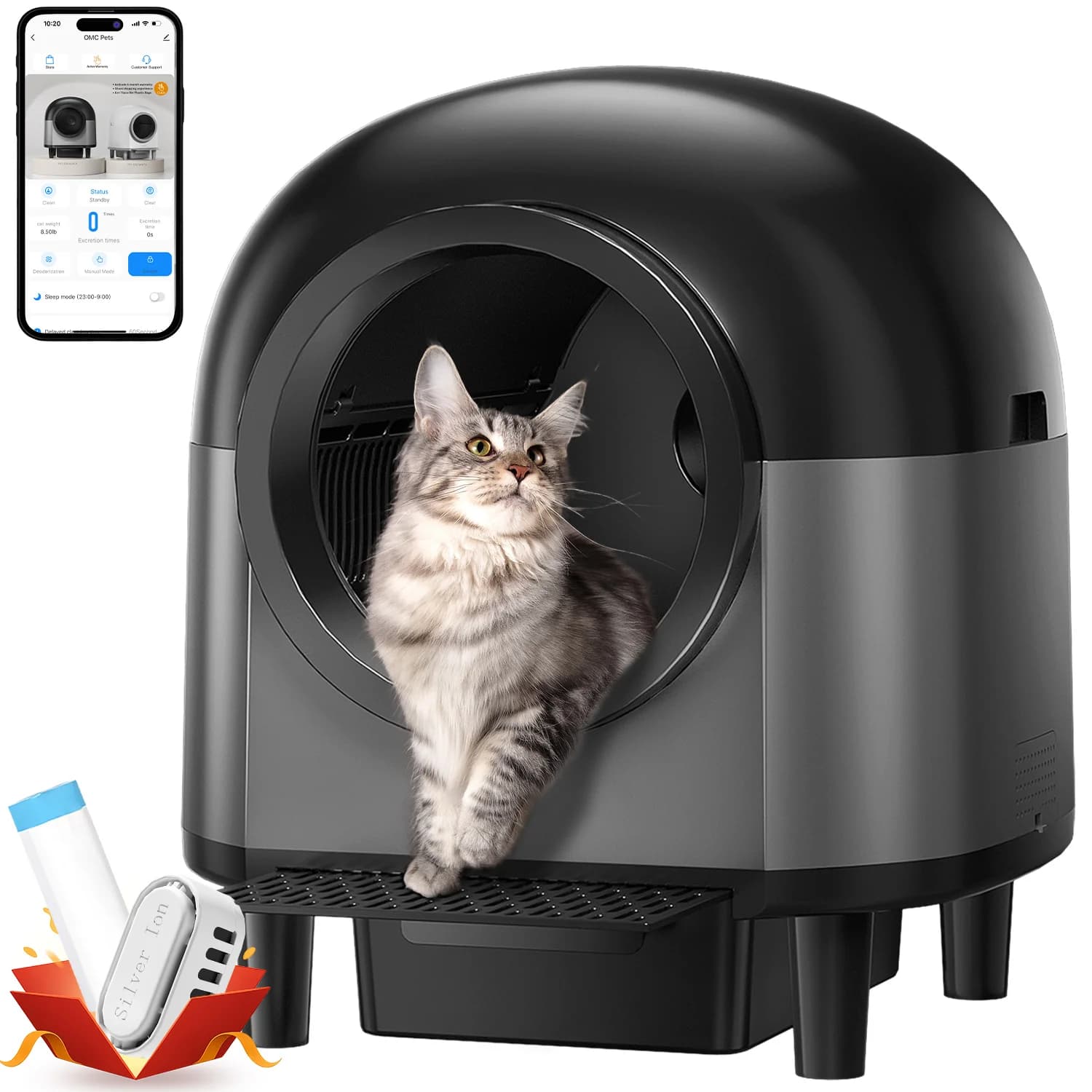 REDSASA Lettiera per gatti automatica autopulente, toilette intelligente per gatti di grande spazio da 110 litri con scale, protezione di sicurezza, controllo APP