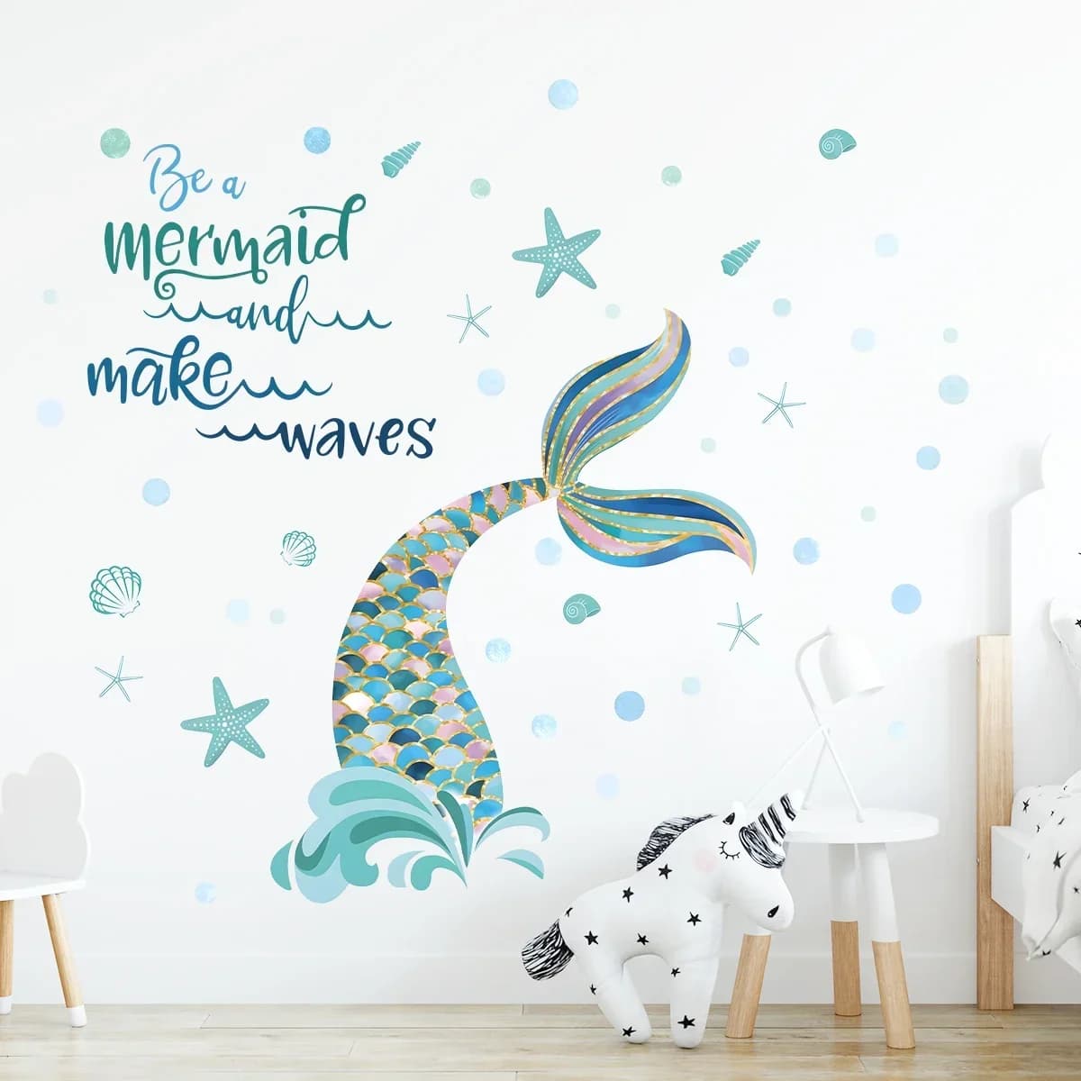 Cartoon carino sirena e "sii una sirena" adesivi murali animali rimovibili per camera da letto soggiorno decorazione della scuola materna decalcomanie da muro