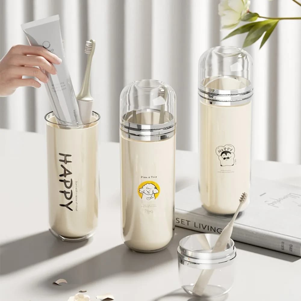 Set da Viaggio Porta Spazzolino con Bicchiere, Custodia Portatile per Spazzolino, Bicchiere da Viaggio