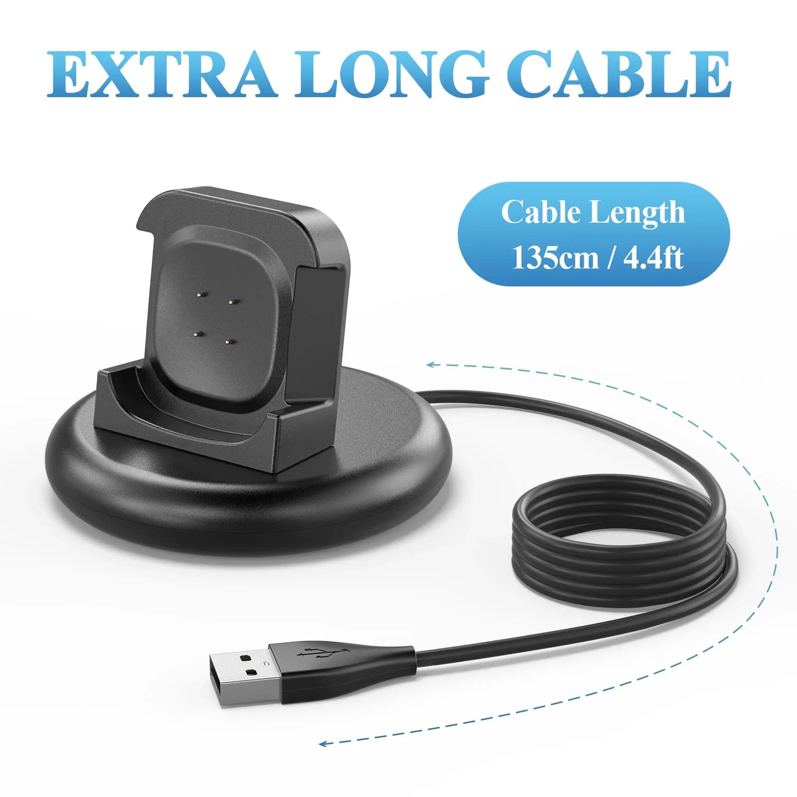 Supporto per cavo di ricarica da 135 cm per caricabatterie Fitbit Versa 3/Versa 4 per Base per stazione dock di ricarica con spina USB Fitbit Sense/Sense 2
