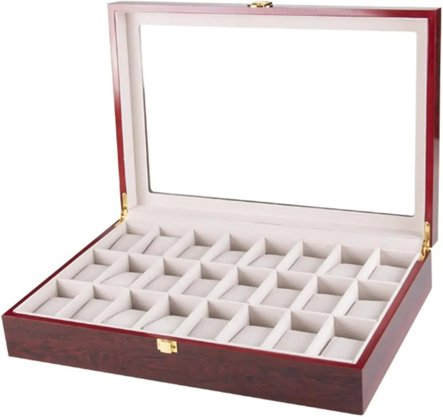 Vetrina per orologi in legno da 24 slot con piano in vetro - Scatola portaoggetti per gioielli in legno di ebano (stock USA)