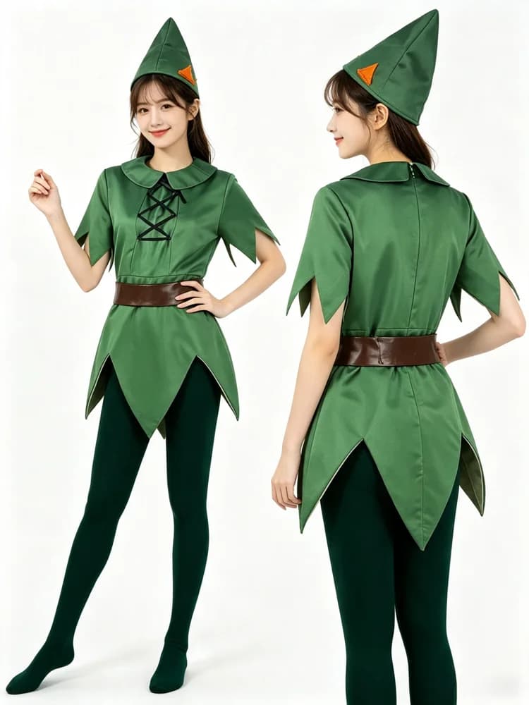 Peter Pan Cosplay Costume Forest Elf Set (Includes One-Piece Outfit Tights Hat Belt) Halloween Parties Stage Performances Unisex