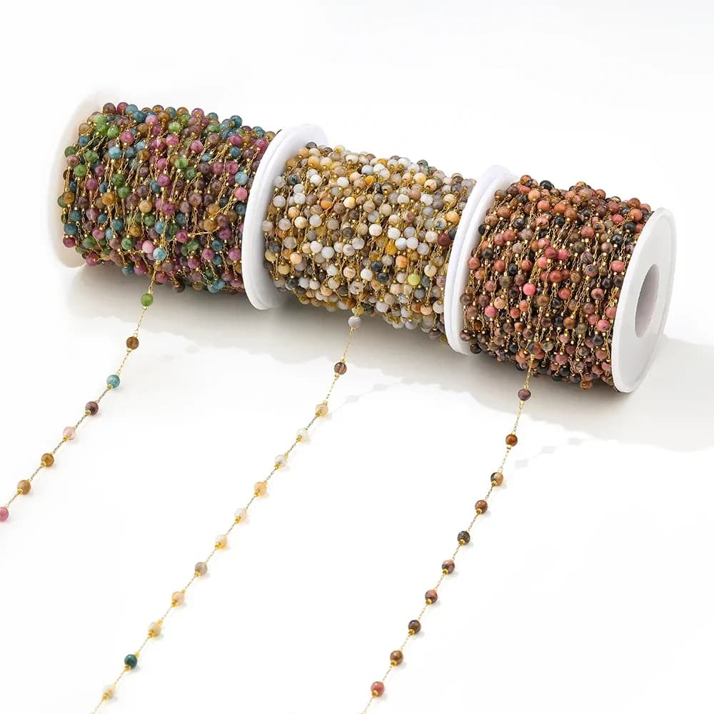 Catene di perline rotonde da 4 mm in acciaio inossidabile oro 18 carati da 1 metro per gioielli fai da te che realizzano braccialetti accessori collane forniture all'ingrosso