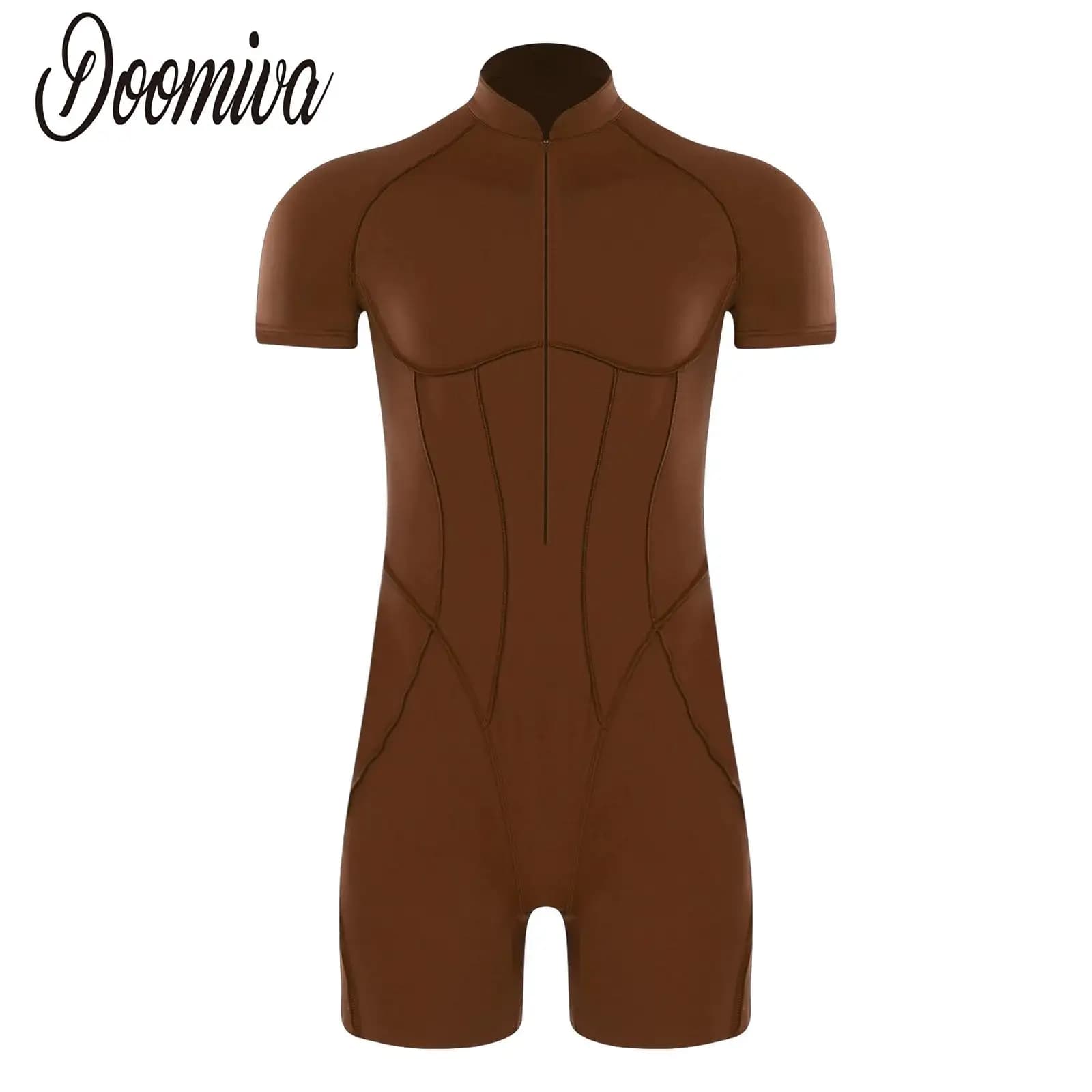 Men's Ballet Gymnastics Pagliaccetti Body with Front Zipper Short Sleeve Body Short Sleeves Gym workout suit for bodybuilding Cycling swimsuits