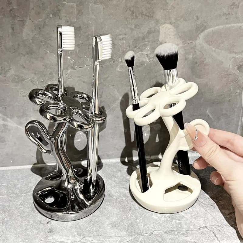 Toilette bagno creativo portaspazzolino portaoggetti pennello per trucco matita per sopracciglia portaoggetti Base in ceramica per ripiano per utensili dentali