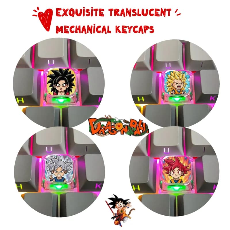 New Dragon Ball Keycap Mechanical Keyboard Decoration Transparent Cross DIY High Color Creative Personality Cartoon Pattern