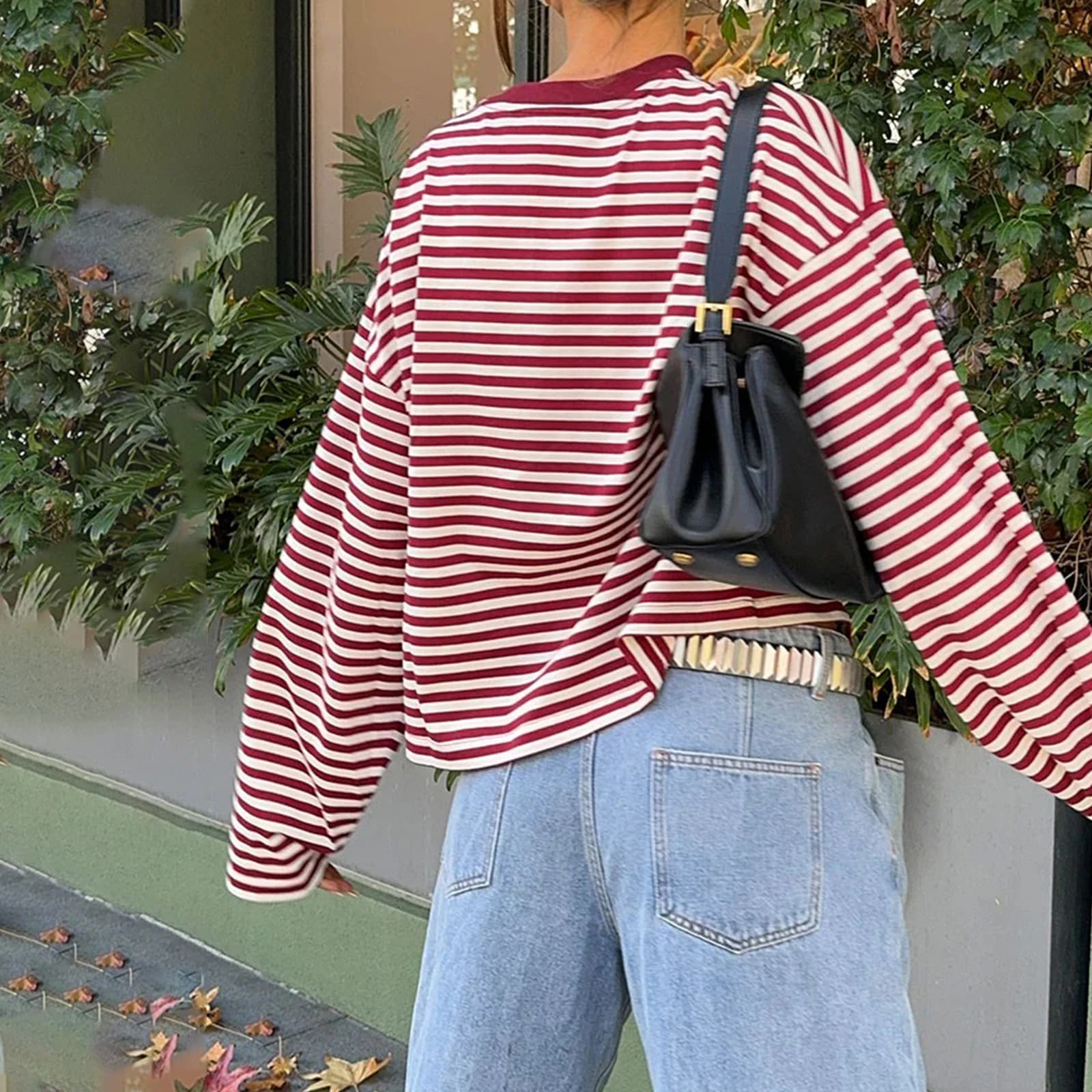 Women's T-shirt New Fashion Long Sleeve Round Neckline loose women fall casual top striped streetwear hot sale XS-XL