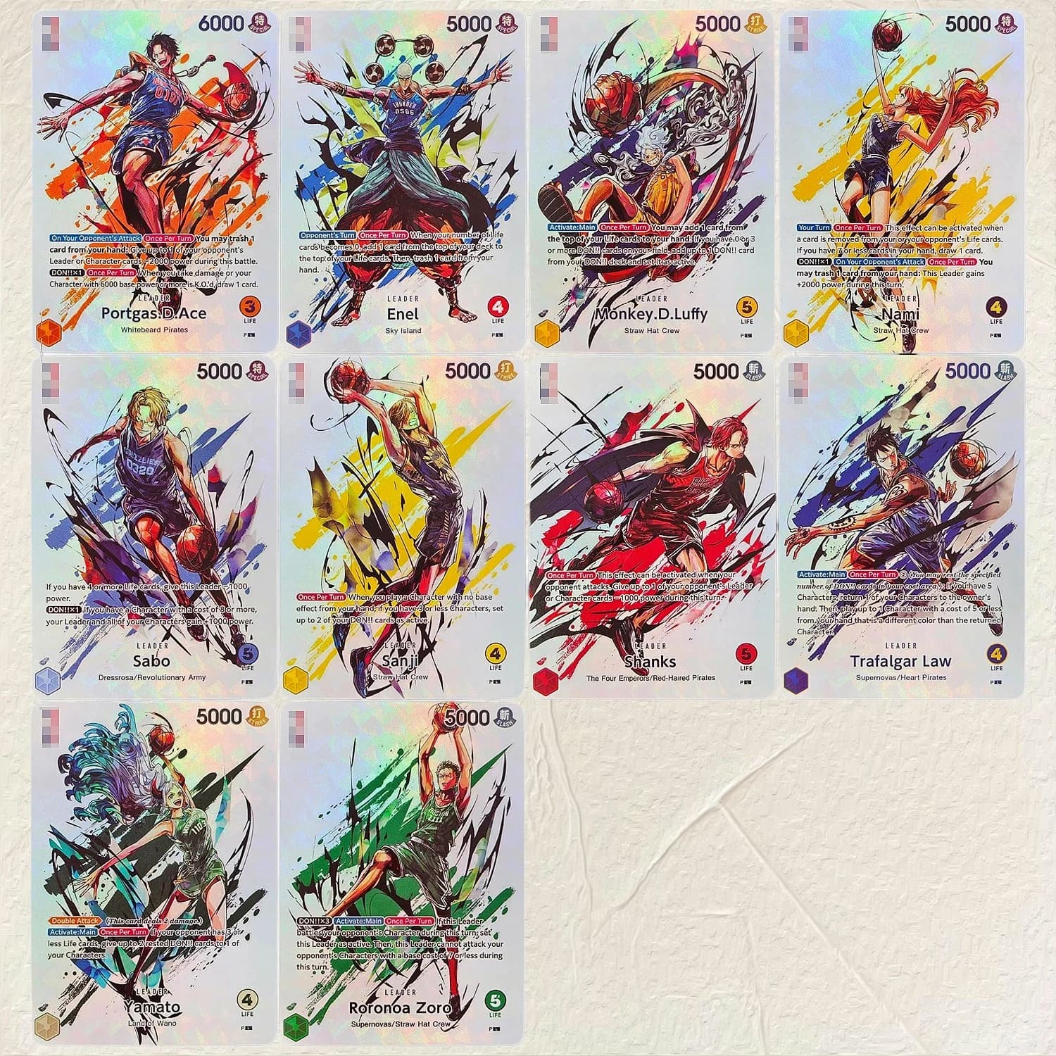 One Piece (Luffy Nami Yamato) Basketball DIY 10Pcs Holographic Texture Cards EN Collectible Grade Classic Anime Collectible TCG