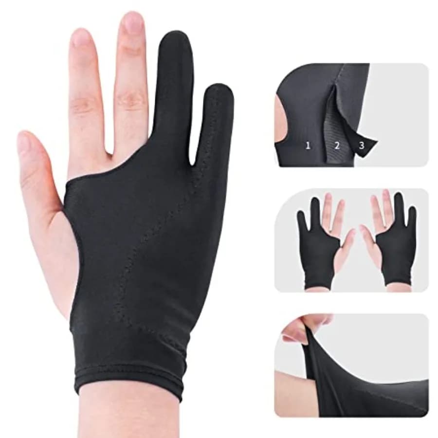 Artist Drawing Glove 3-Layer Palm Rejection [2 Pack Black] Right Left Hand Digital Art Graphic Tablet iPad Gloves Two Finger Sm