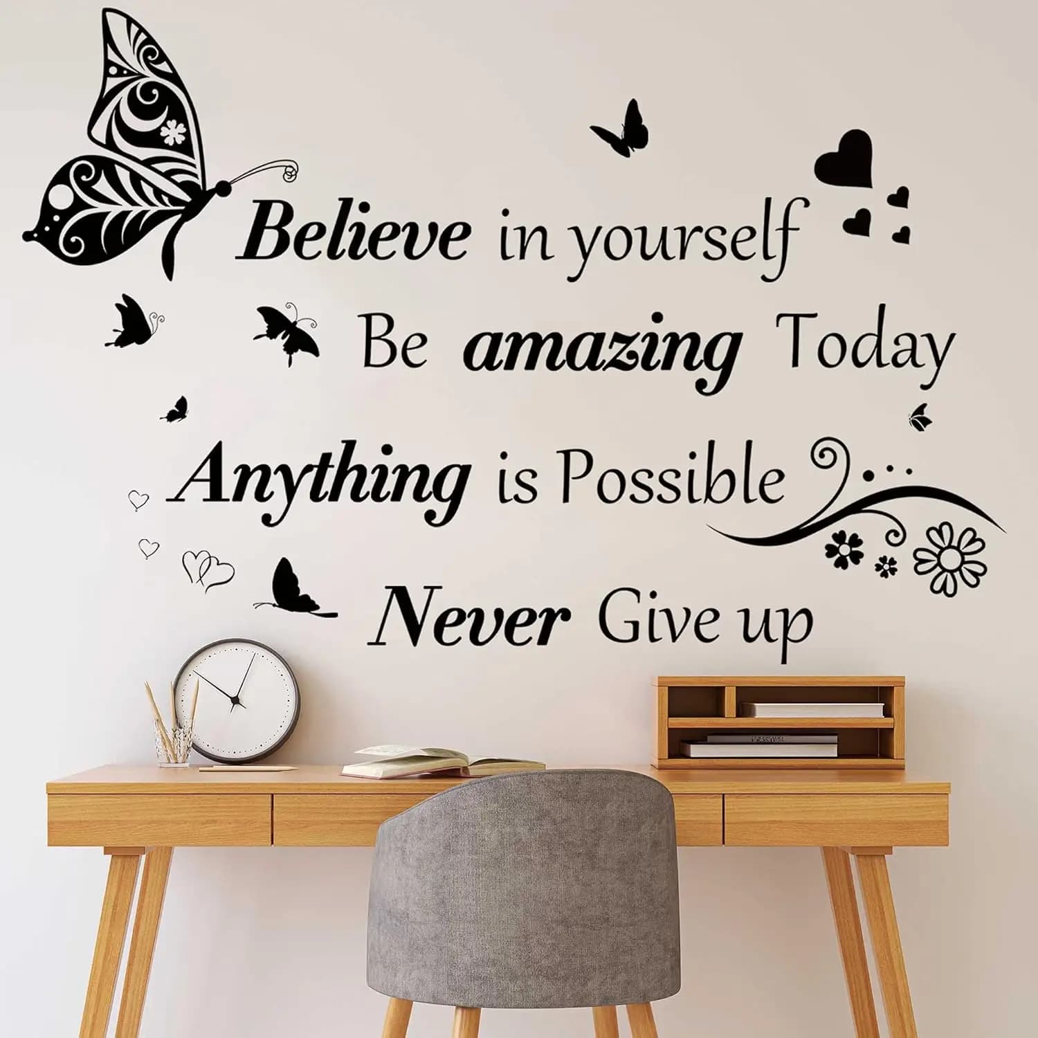 Inspirational Wall Stickers Motivational Removable Wall Decor Positive Word Butterfly decals Peel and Stick