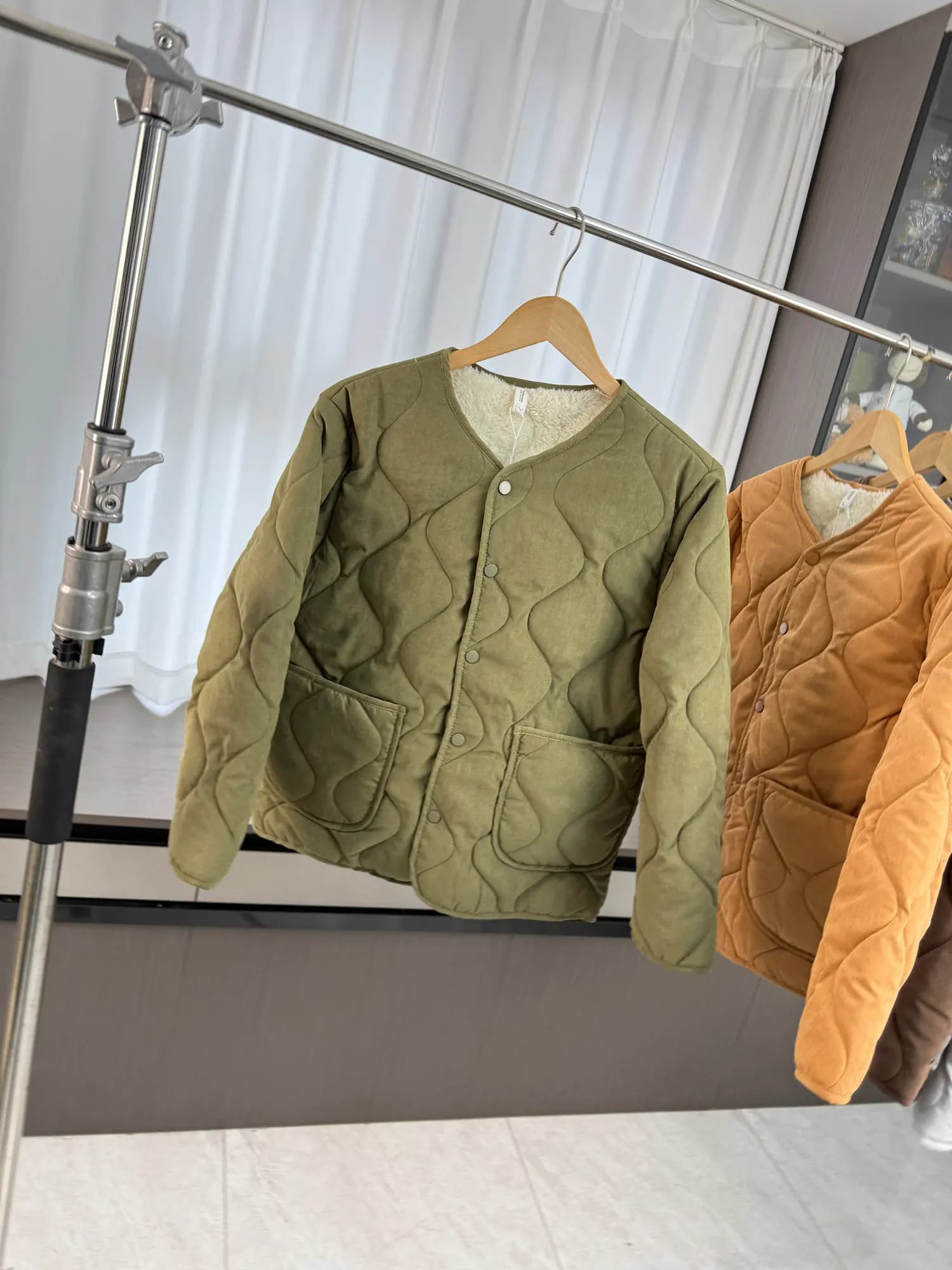 Loose Fit Youthful Style Cotton Jacket Lamb Fur Patchwork Diamond Pattern Warmth Comfortable No Collar Long Sleeve Coat