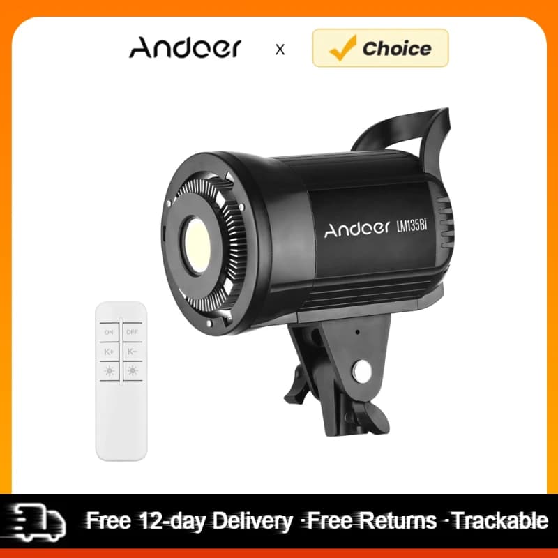 Andoer LM135Bi Luce di riempimento per fotografia a LED portatile 135W Luce video da studio 3000K-5600K Dimmerabile Bowens Mount Luce continua