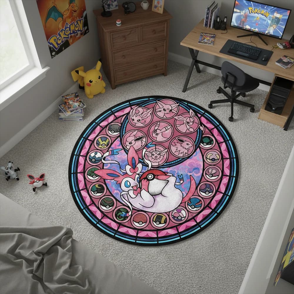 Pokemon Style Anime Carpet Sylveon Floor Rug Kids Room Gaming Decor,Soft Decorative Blanket,Pet Mat,Anime Decor