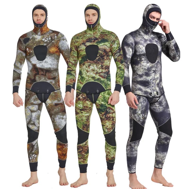 2-piece neoprene diver with 3mm camouflage cap Keeping Hot in Water Snorkeling Surf Kayak Muta