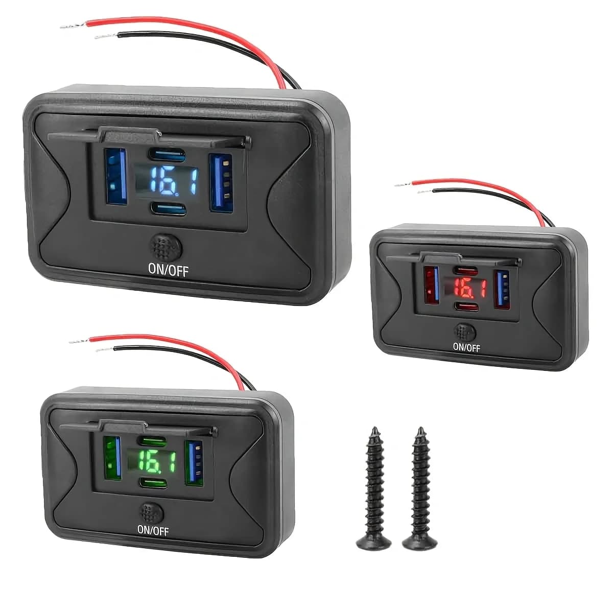 108W 4-Port 12V RV USB Panel, PD3.0 Type-C & QC3.0 Fast Charger Socket, Voltmeter for Boat Car ATV