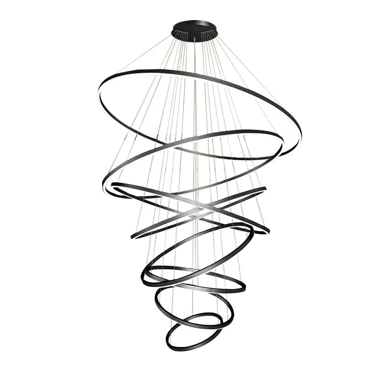 Anelli neri/oro minimalisti Lampada a sospensione a soffitto Decorazioni per la casa Villa Tromba delle scale duplex Lampade a sospensione grandi Led rotonde dimmerabili