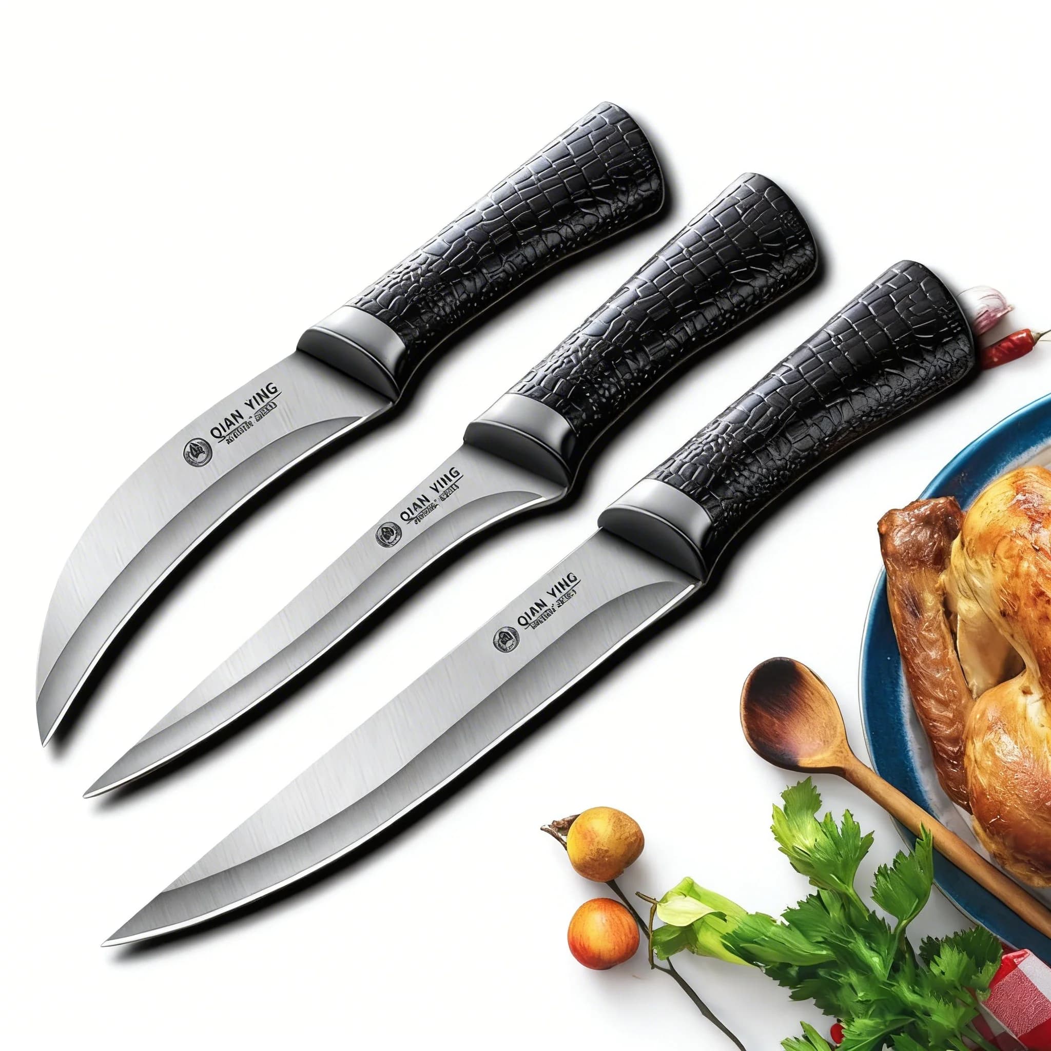Professional knife from chefs in stainless steel, sharp, for fruit, butcher, for removing bones and cutting meat, with support for knives.