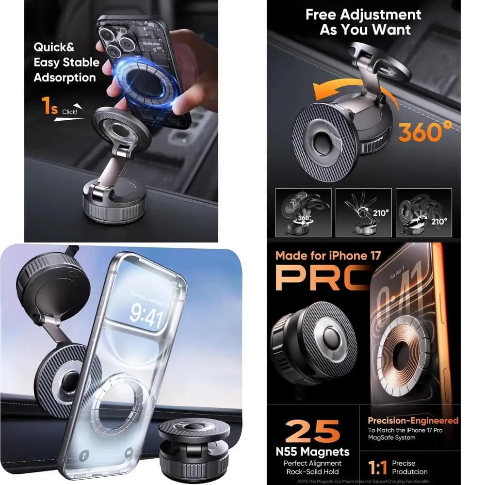 Supporto Magnetico Ultra-Forte per Telefono da Auto, 120 LB di Vuoto e 3000g di Forza Magnetica, Rotazione a 360° ° Supporto Girevole per iPhone 17 Pro Max, 16, 15, 14, 13, 12 Plus