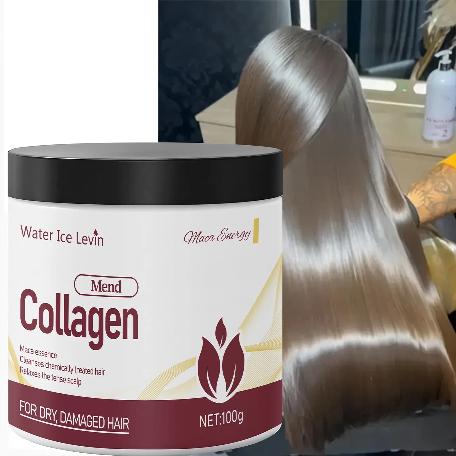 Water Ice Levin Essence Collagen Hair Mask Deep Repair. Revives dry and damaged hair. It soothes the scalp. Strengthens each thread