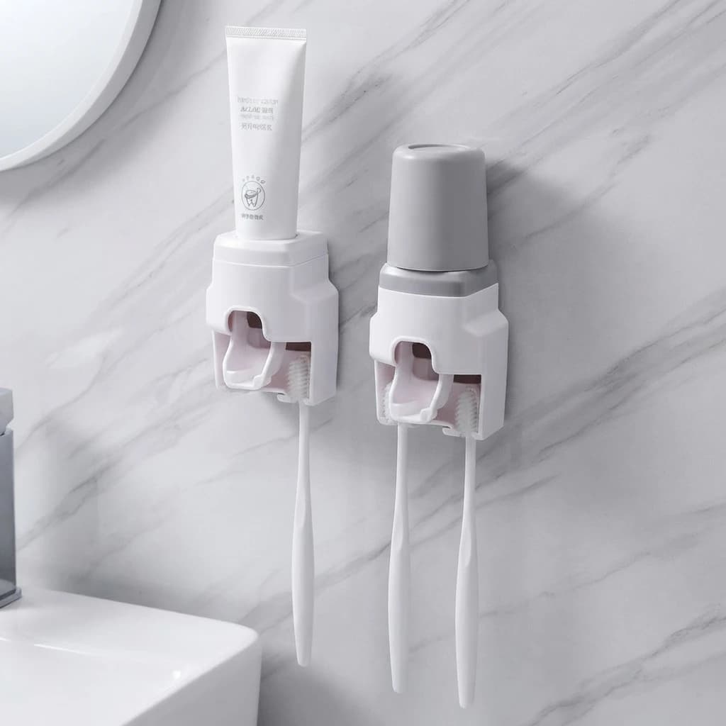 Automatic Toothpaste Dispenser Wall Mount Bathroom Toothbrush Holder Squeezer Family Use 1Pc