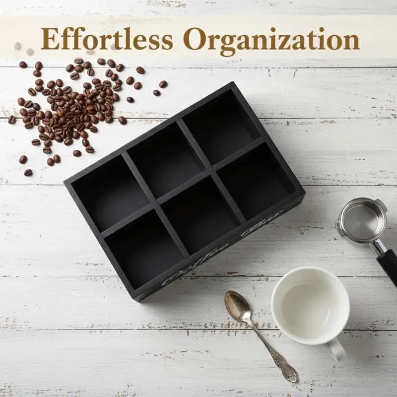 A Boutique Coffee Storage Box | Classic Wooden Multipurpose Organizer For Coffee Supplies, Shelf Baskets